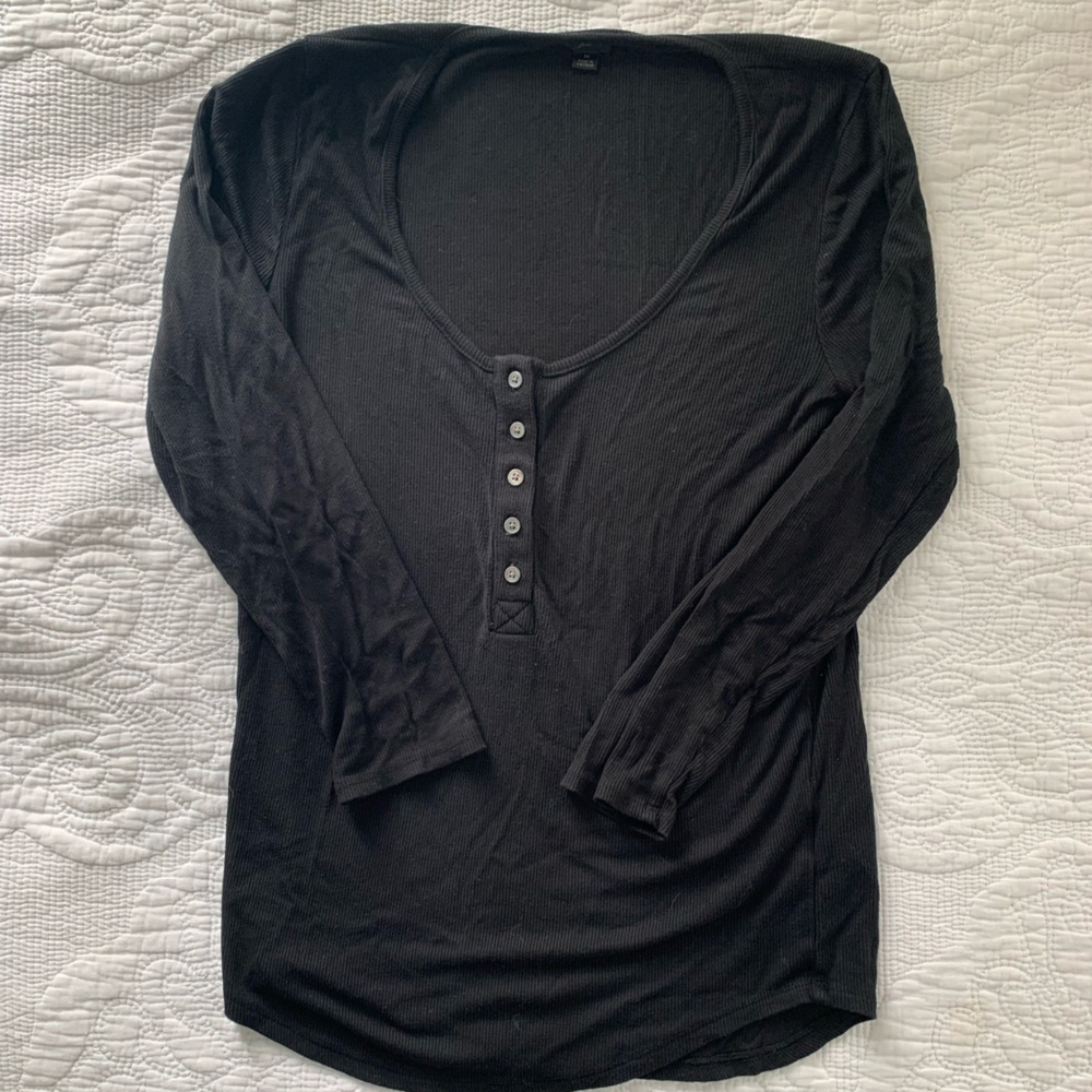 J. Crew Black Henley Top M